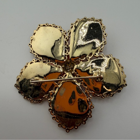 Vintage Floral Brooch with Pink Petals and Gold Accents 1-3/4” - Picture 2 of 4